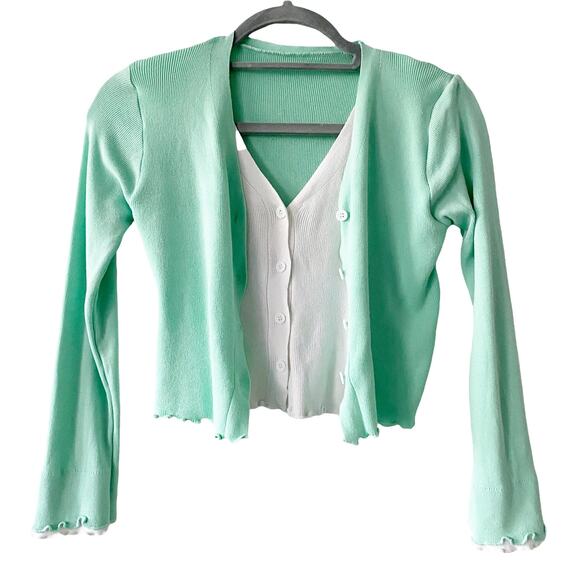 Womens Curly Hem Double Button Front Cropped Cardigan Sweater - Picture 4 of 4